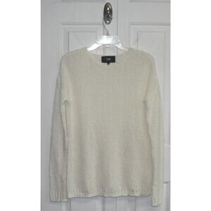 Line Women's Round Neck Open Knit Vented Sides Sweater in Ivory Small MSRP $89